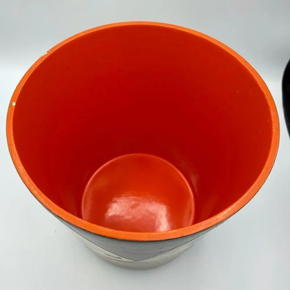 MidCentury W German Alcohol Label Decoupage Enameled Champagne Bucket & Coasters